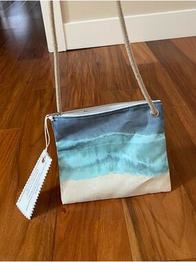 Sea Bags Maine Beach-Inspired Canvas Crossbody Bag in Blue & Cream Ocean Hues